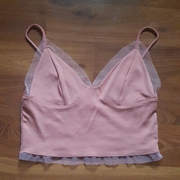 UO Silence + Noise Pastel Pink Blush Crop Top longline Bralette Cami mesh trim - Picture 4 of 5